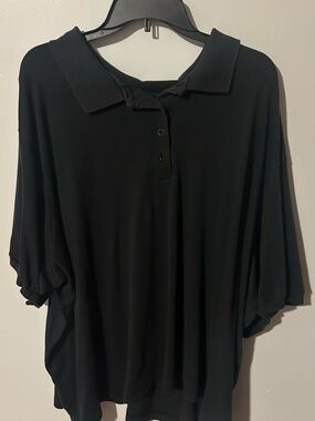 Woman Within Black Button-Front Polo Top